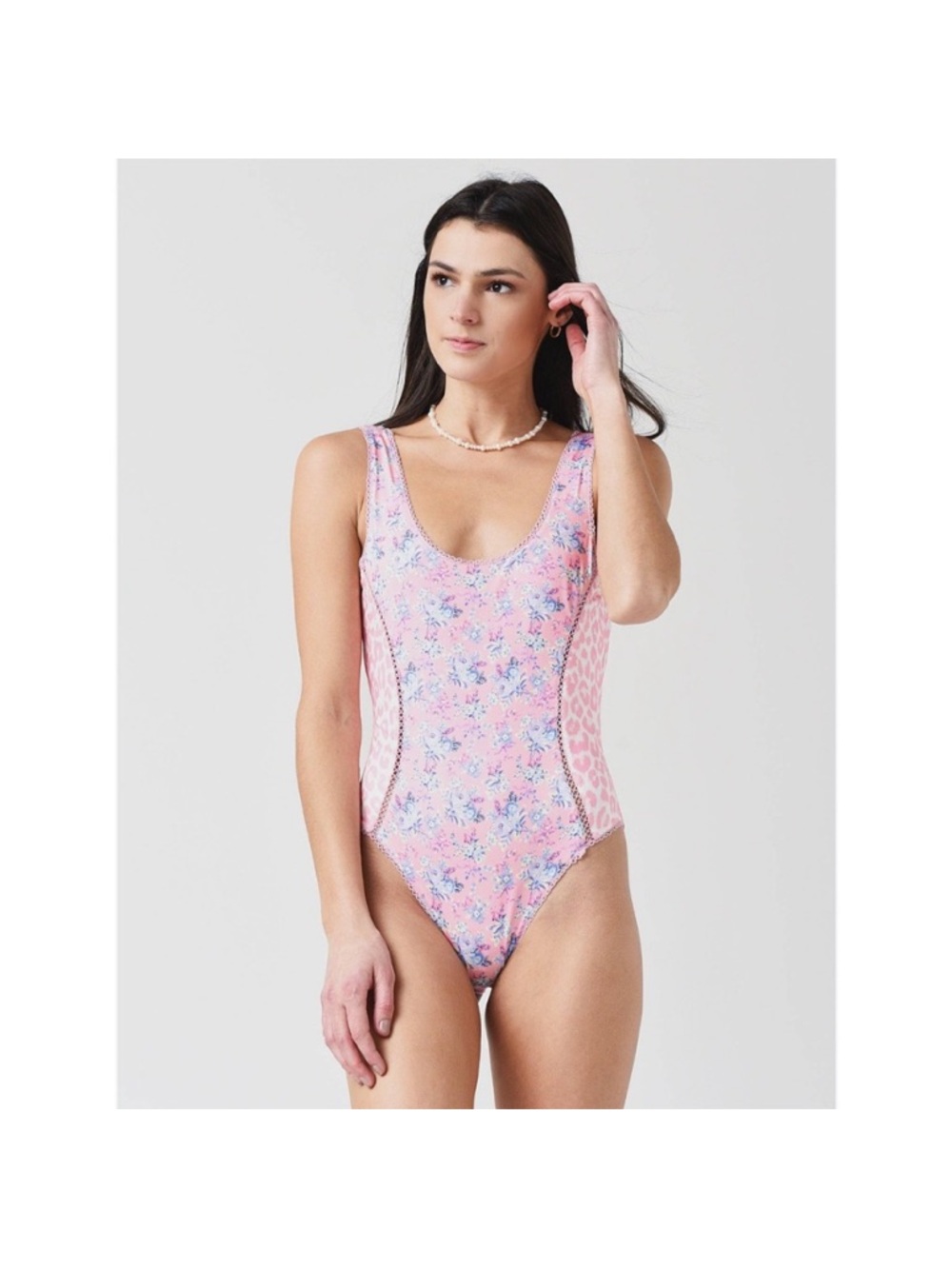 LoveShackFancy floral Mikkel one piece swimsuit Coral Reef Pink M